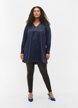Tunic with tone-on-tone pattern and v-neckline, Night Sky, Model image number 2
