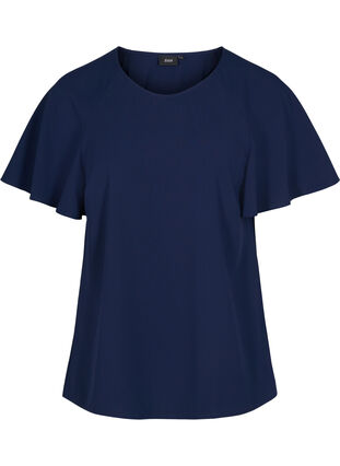Short-sleeved blouse with rounded neckline, Navy Blazer, Packshot image number 0