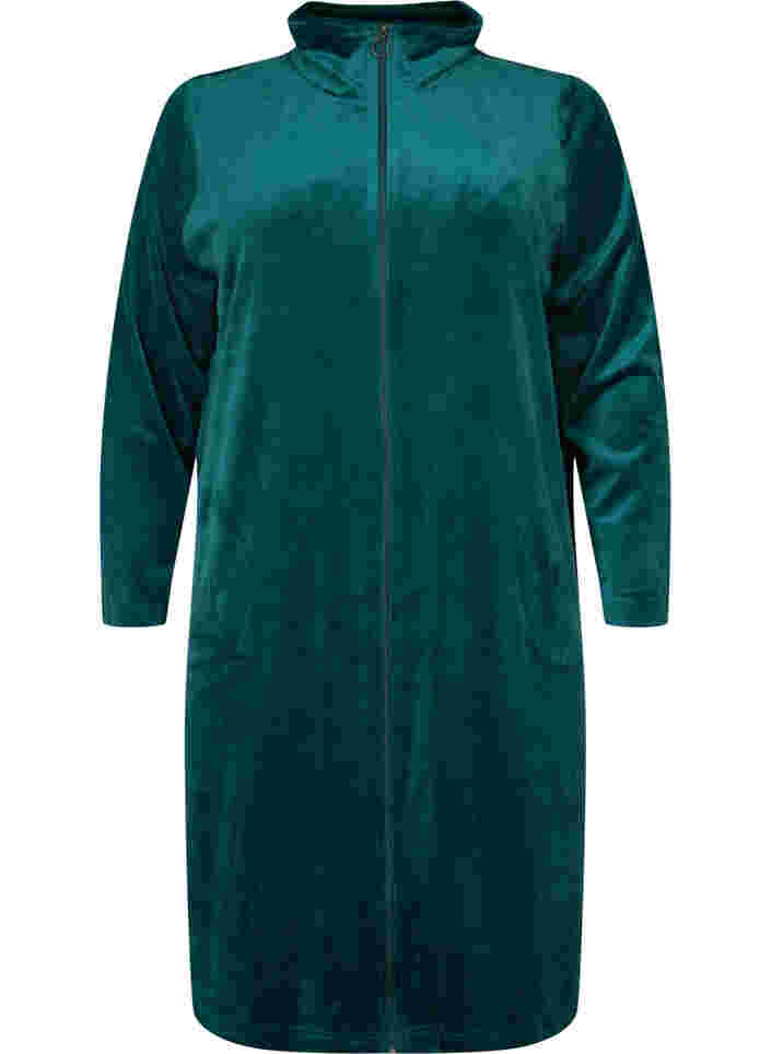 Velour robe with zip and pockets, Ponderosa Pine, Packshot image number 0