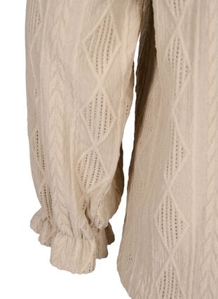Blouse with ruffle details and tone-on-tone pattern, Sand, Packshot image number 2