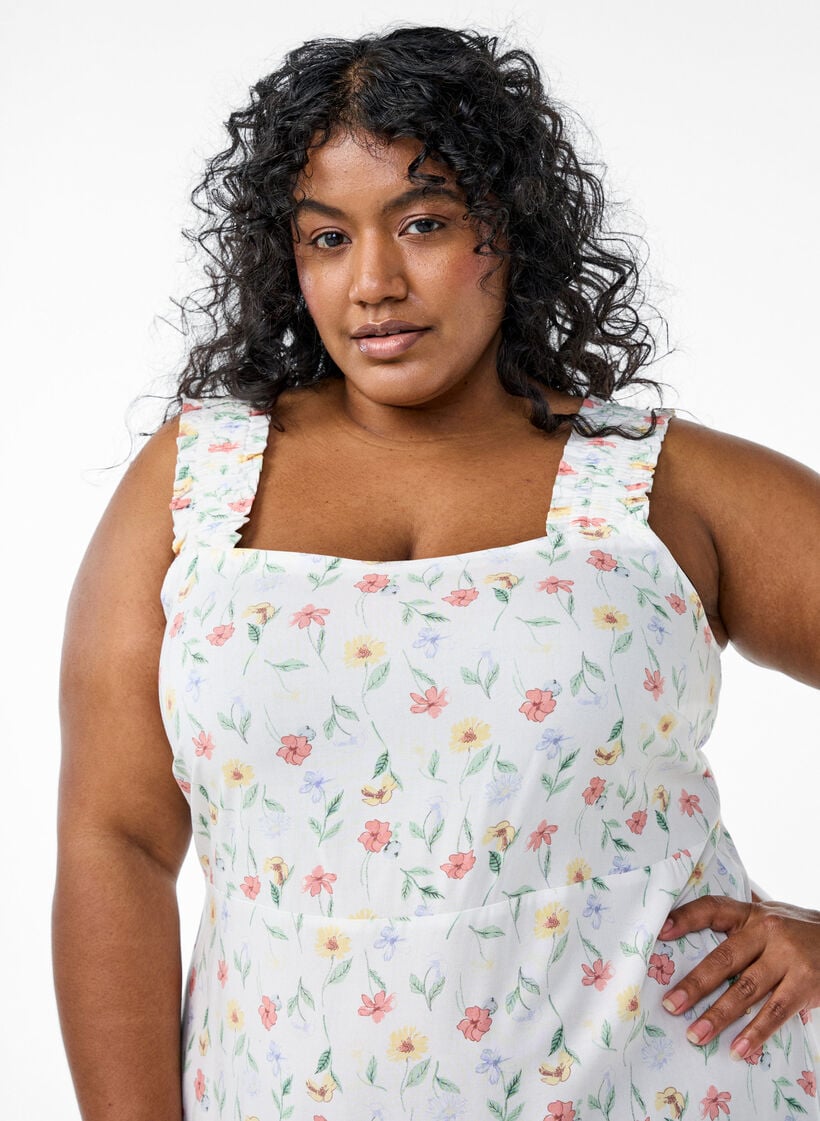 Summer dress with wide straps, White, Model image number 2