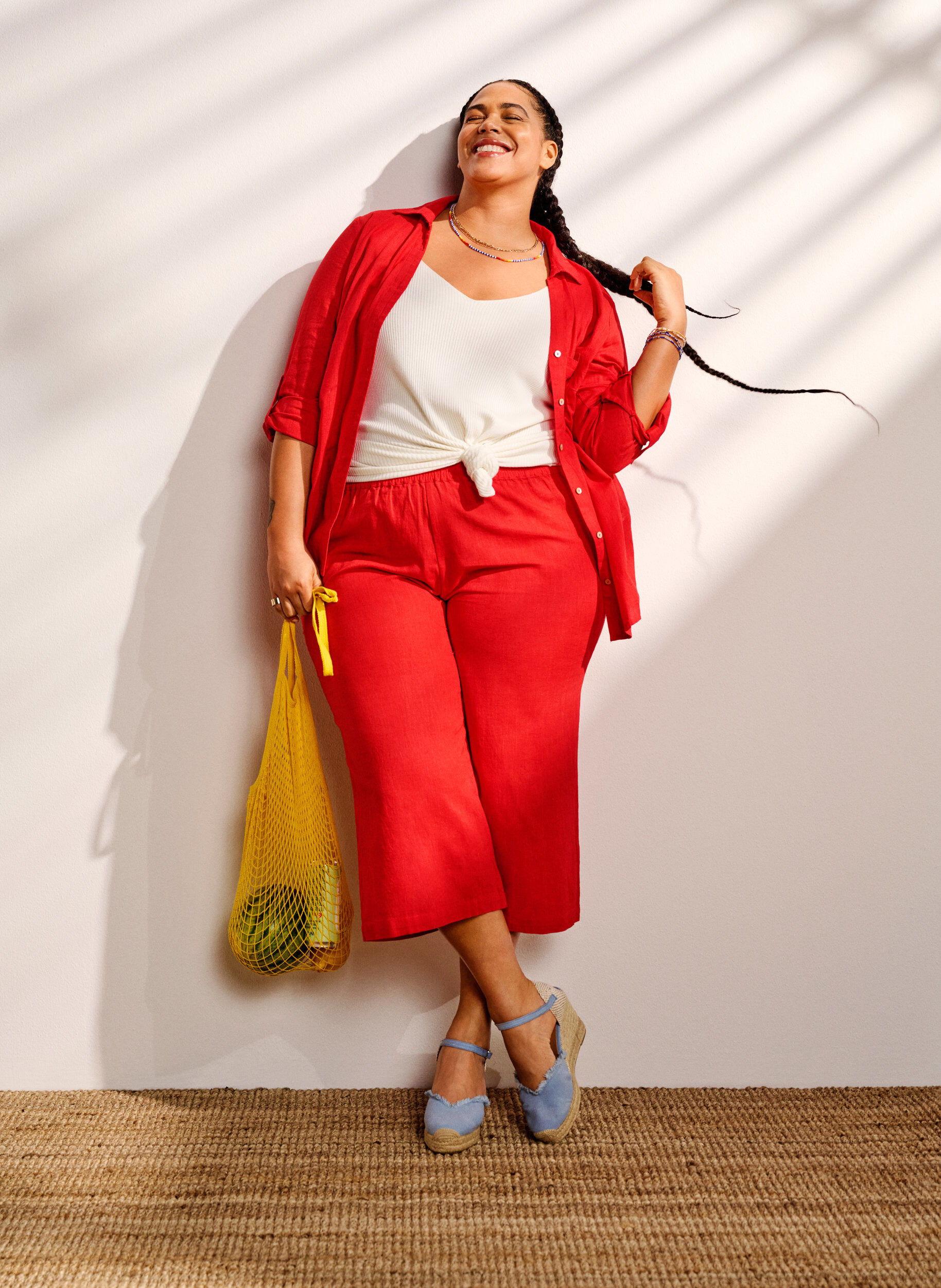 Zizzifashion Shirt blouse with button closure in cotton-linen blend, Hibiscus, Image image number 0