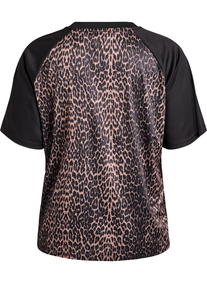 Workout t-shirt with leopard print and raglan sleeves, Brown, Packshot image number 1