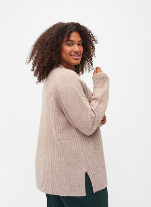 High-neck knitted jumper with rib details, Simply Taupe Mel., Model image number 1