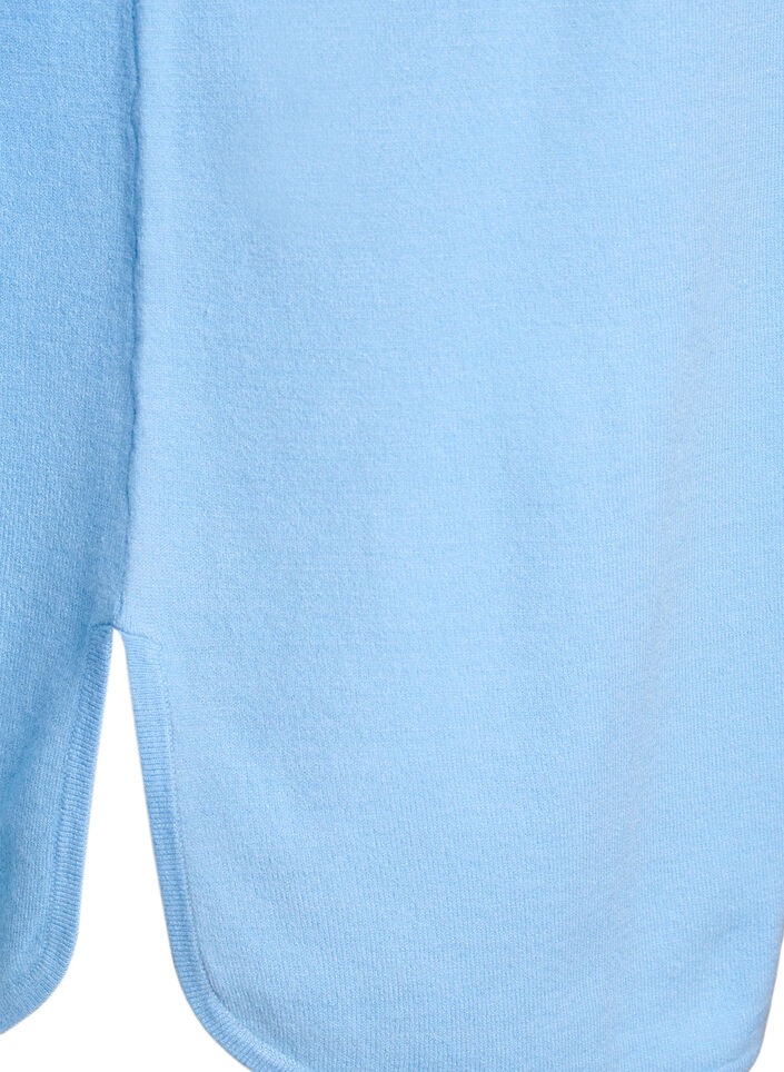 Knit blouse with round neck and knitted pattern, Light Blue, Packshot image number 3