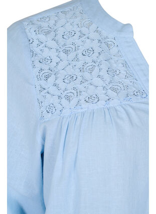Cotton blouse with lace details, Chambray Blue, Packshot image number 3