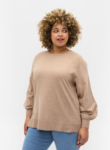 Marled knitted sweater with ribbed structure, Nomad Mel, Model image number 0