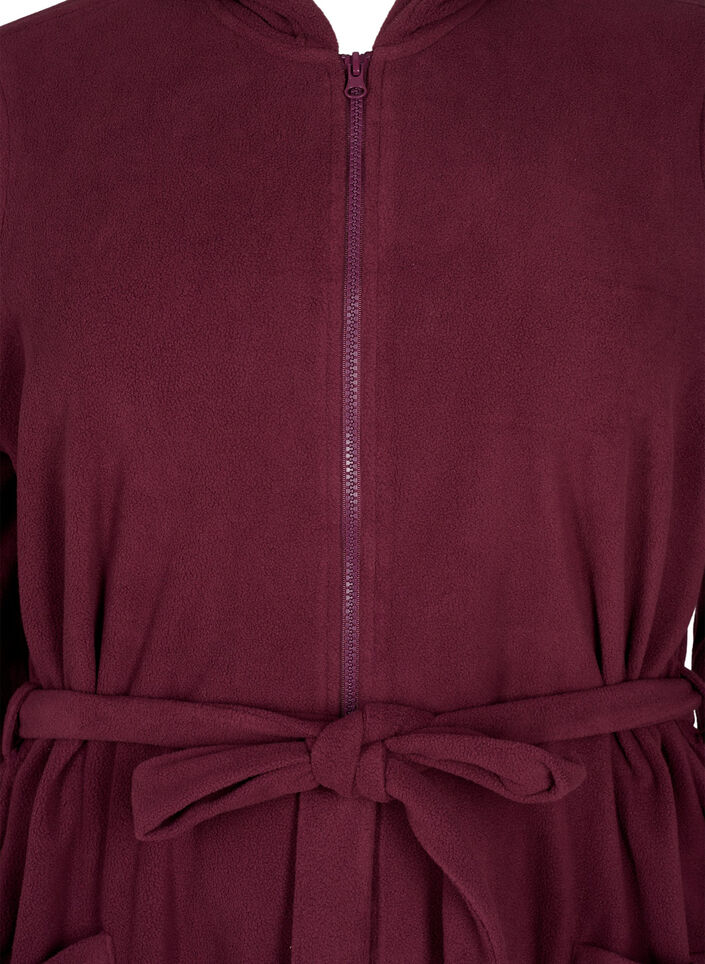 Morning robe with zipper and hood, Dark Bordeaux, Packshot image number 2