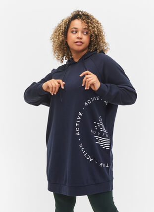 Long sweatshirt with a hood and print details, Night Sky, Model image number 0