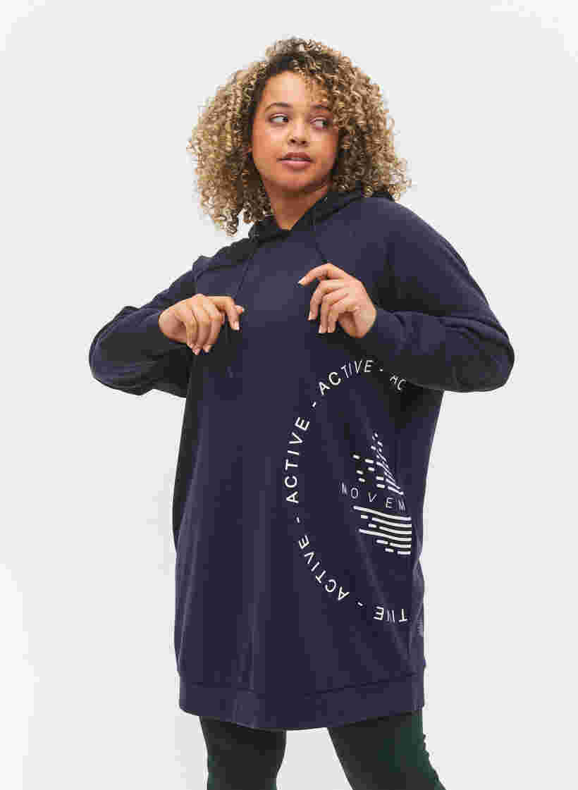 Long sweatshirt with a hood and print details, Night Sky, Model