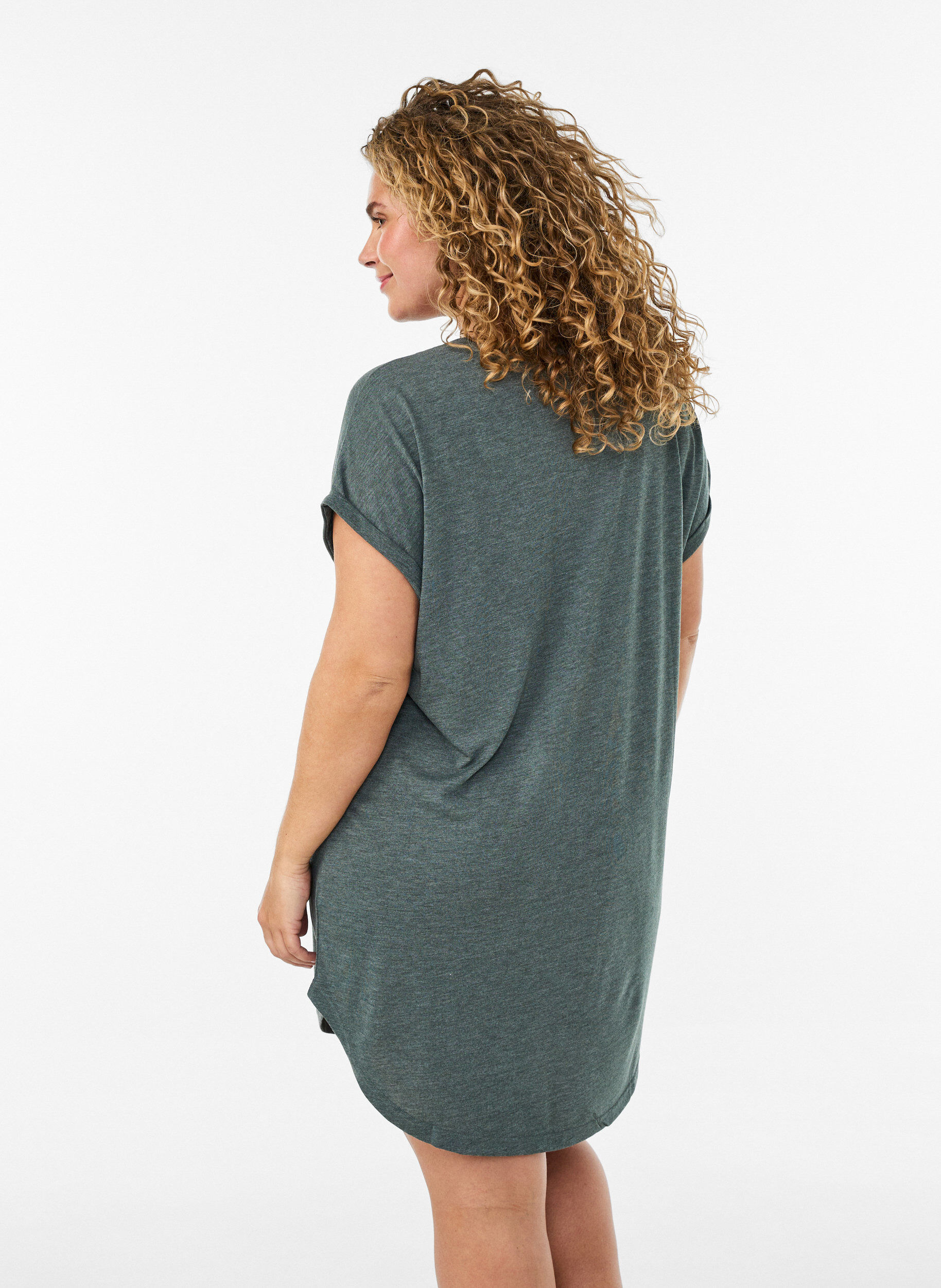 ZizzifashionShort sleeve nightgown with text print, Green, Model image number 2