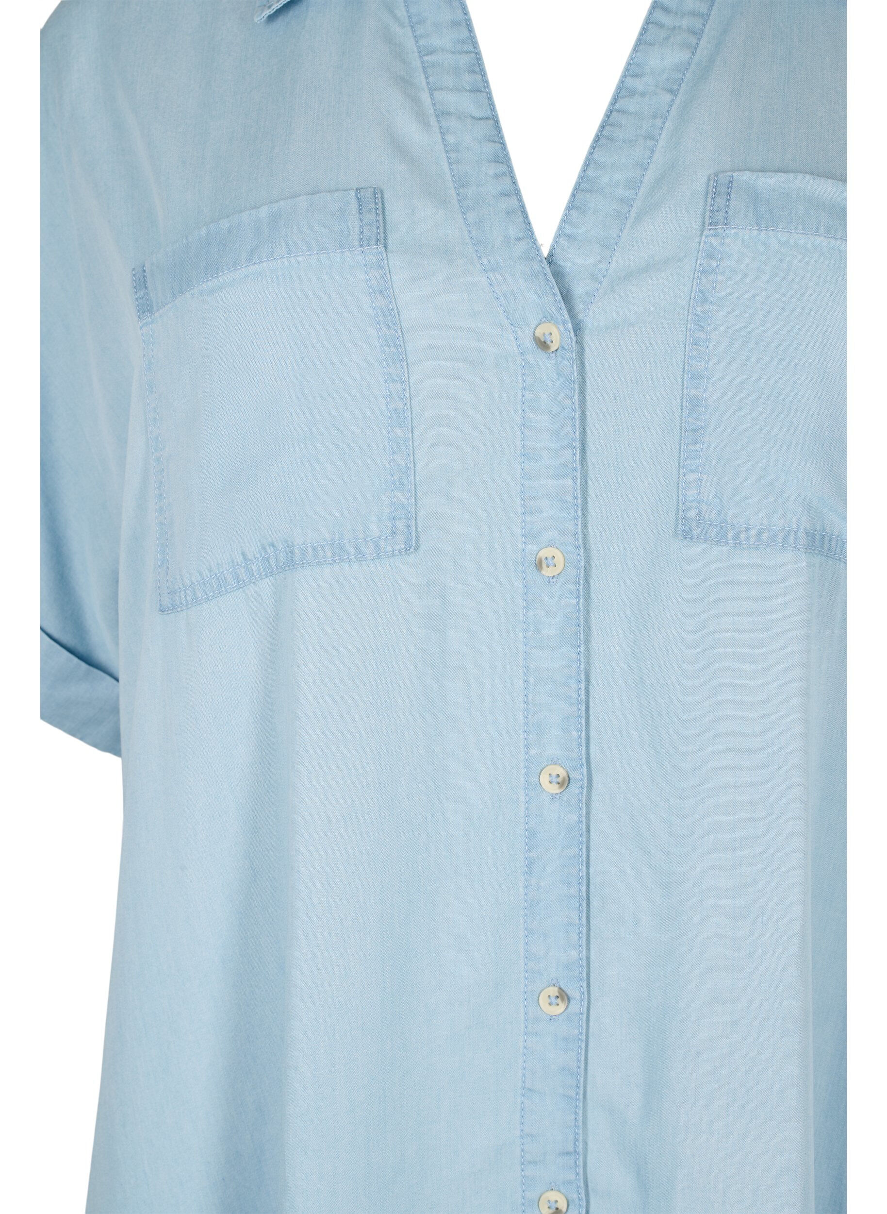 Zizzifashion Short sleeve shirt dress in lyocell (TENCEL&trade;), Light blue denim, Packshot image number 2