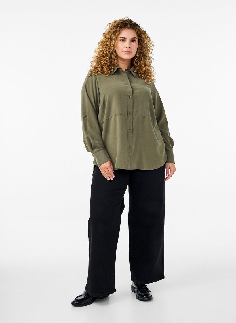 FLASH - Shirt with collar and roll-up sleeves, Green, Model image number 1