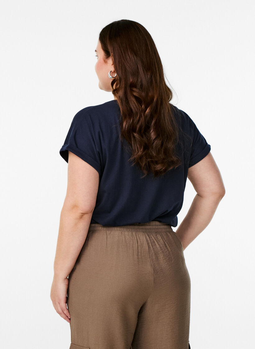 Short sleeved cotton blend t-shirt, Blue, Model image number 2