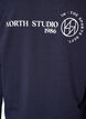 Long-sleeved jersey blouse with text print, Blue, Packshot image number 4