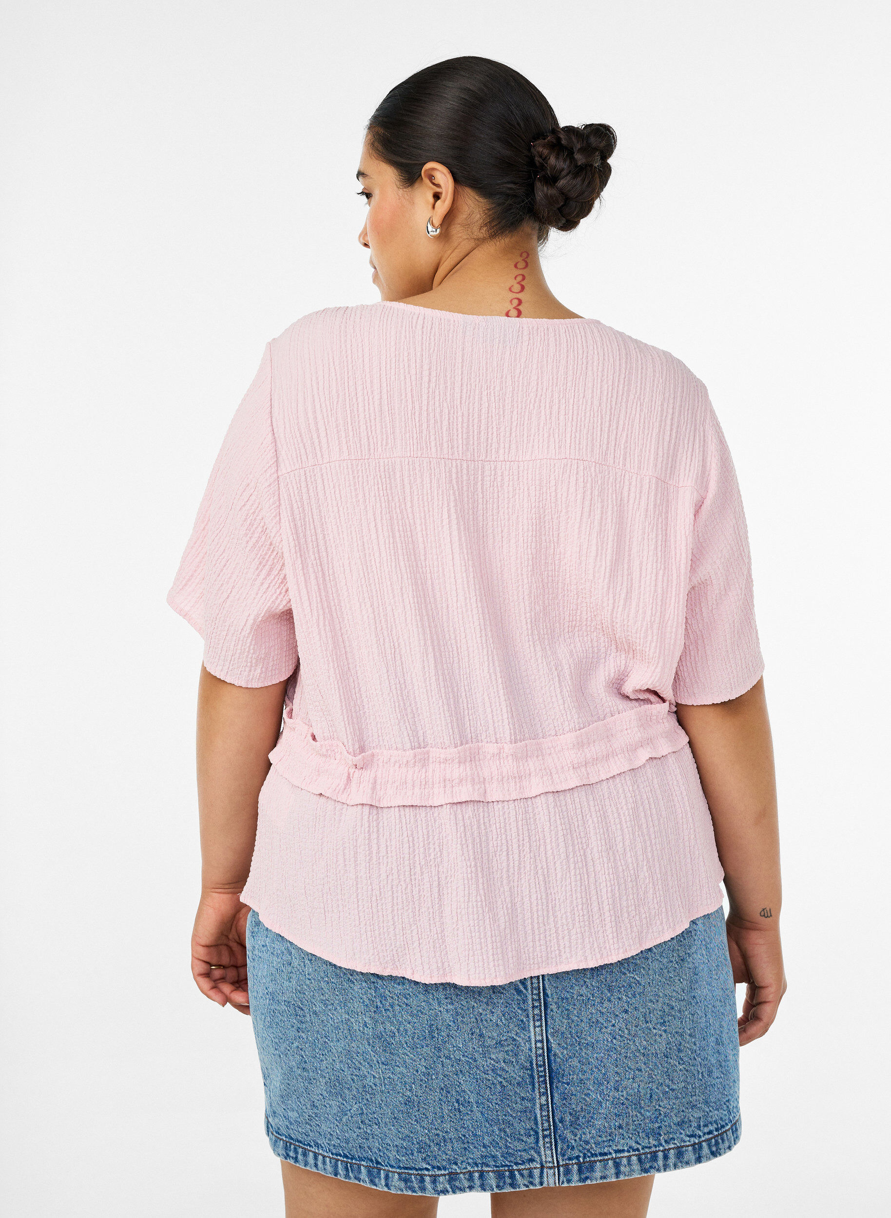 ZizzifashionBlouse with texture and a tie-waist, Pink, Model image number 2