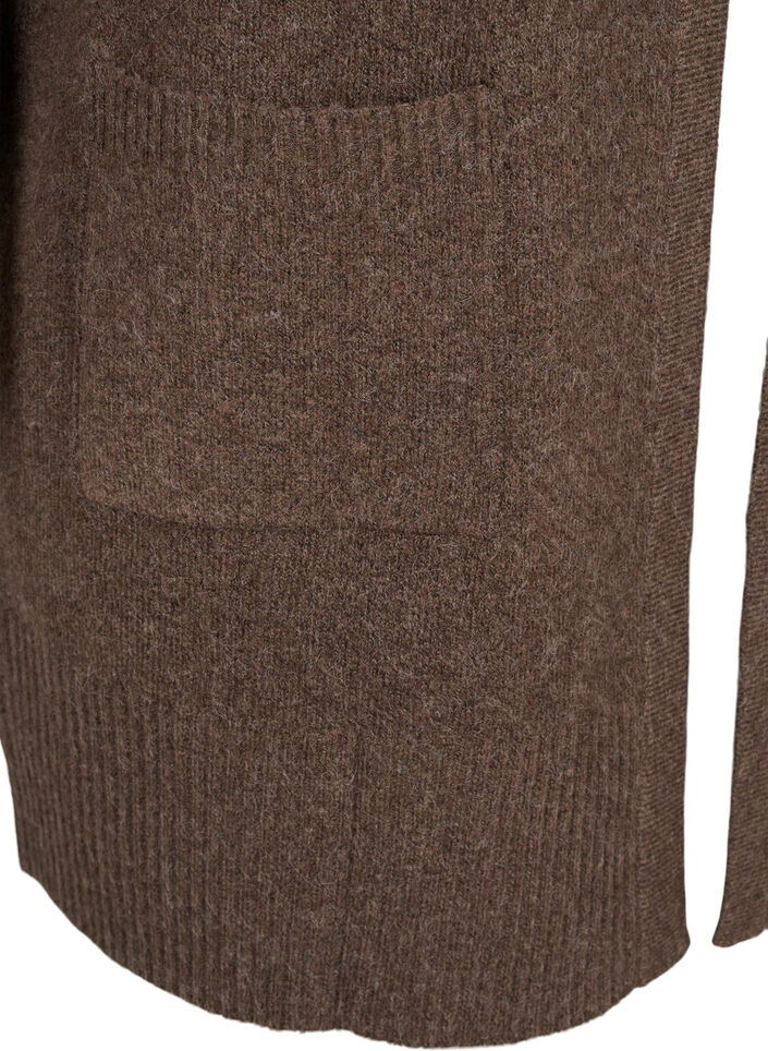 Ribbed Knit Cardigan with Pockets, Brown, Packshot image number 3