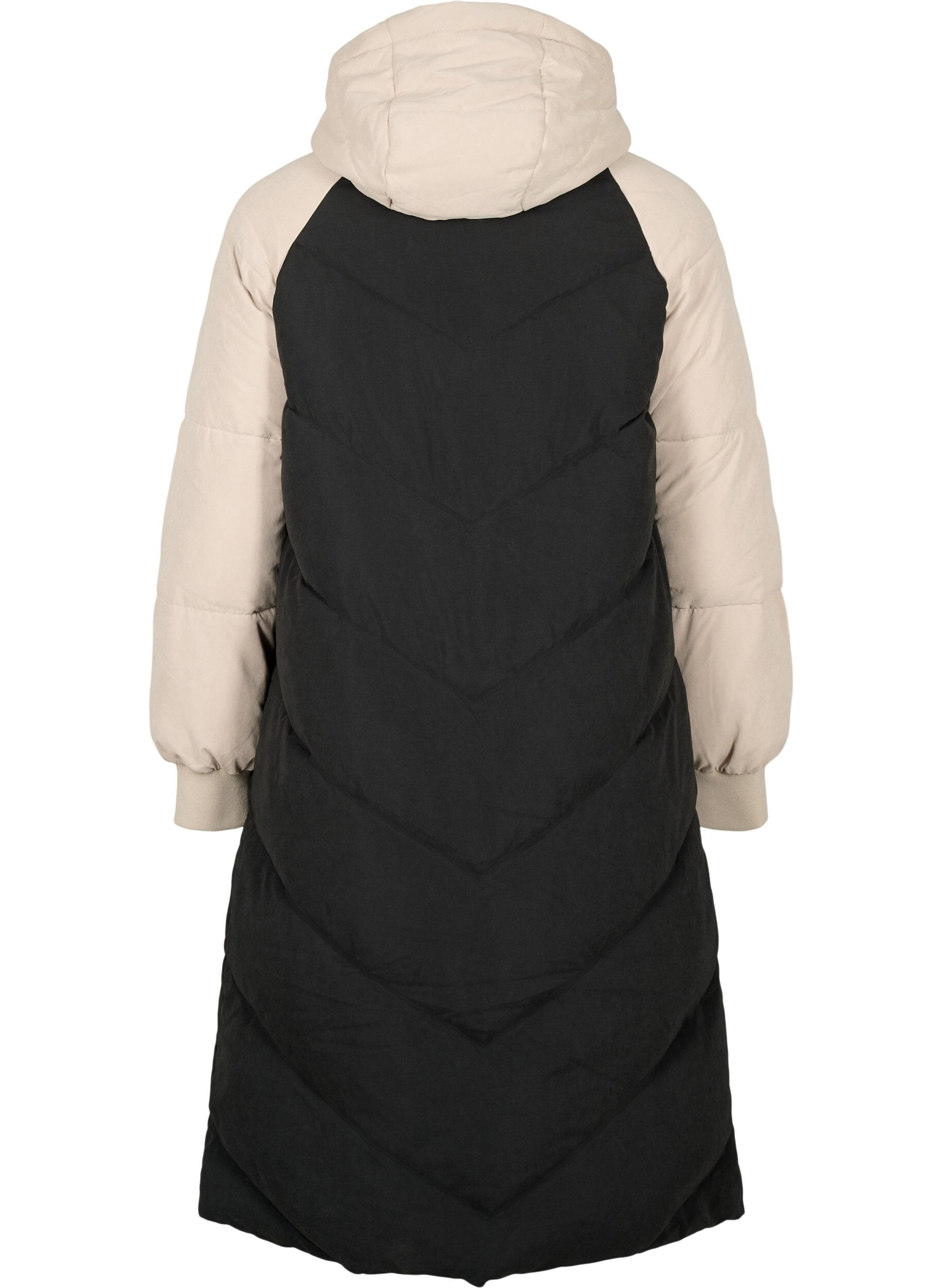 Zizzifashion Long colorblock winter jacket with hood, Black Comb, Packshot image number 1