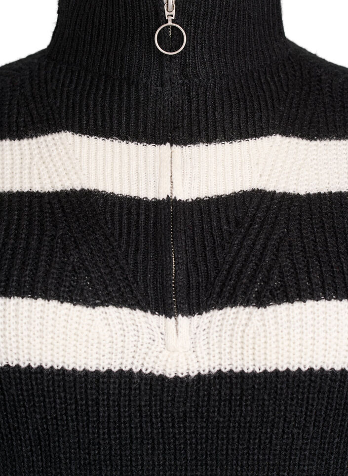 FLASH - Knitted sweater with high neck and zipper, Black, Packshot image number 2