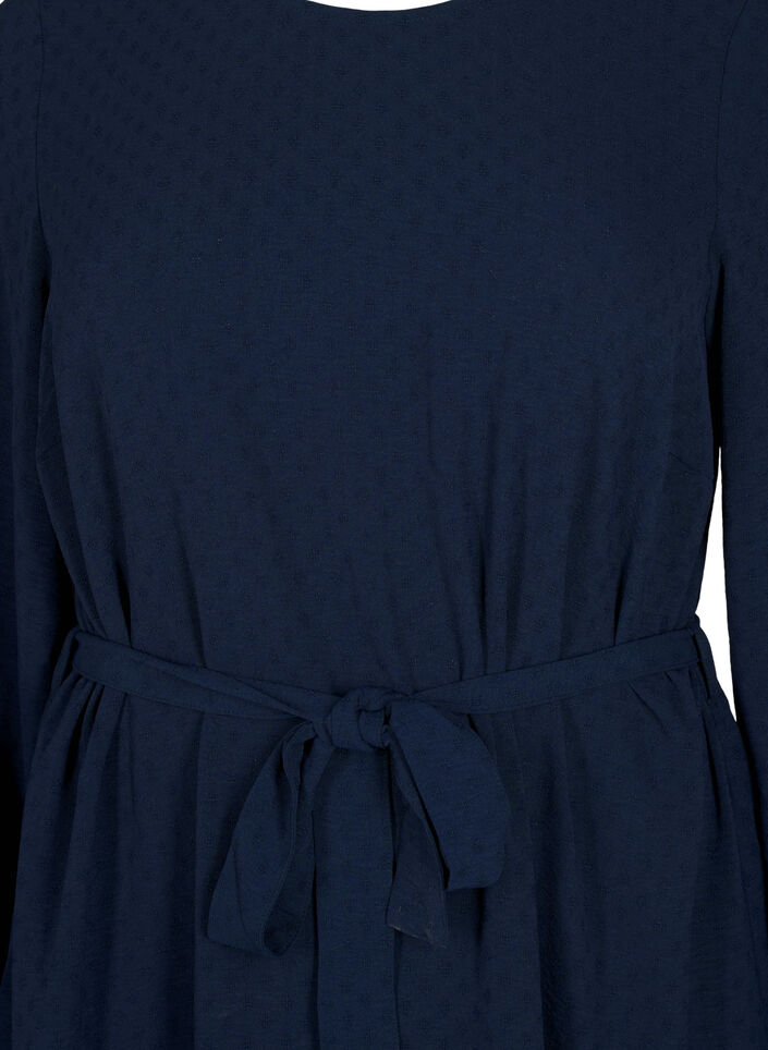 Short textured dress with a tie belt, Navy Blazer, Packshot image number 2