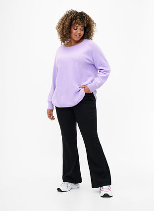 Pullover in organic cotton with texture pattern, Lavender, Model image number 2