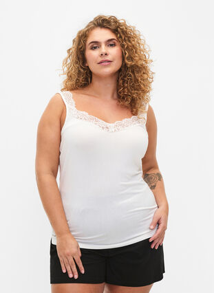 Viscose top with lace edge, Snow White, Model image number 0