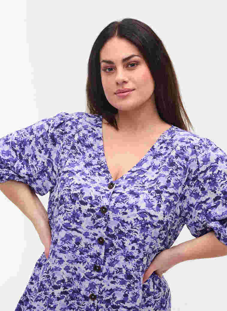 Dress with buttons and 3/4 sleeves, Purple AOP, Model image number 2