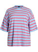 Oversized T-shirt with stripes and 1/2 sleeves, Light Blue, Packshot image number 0