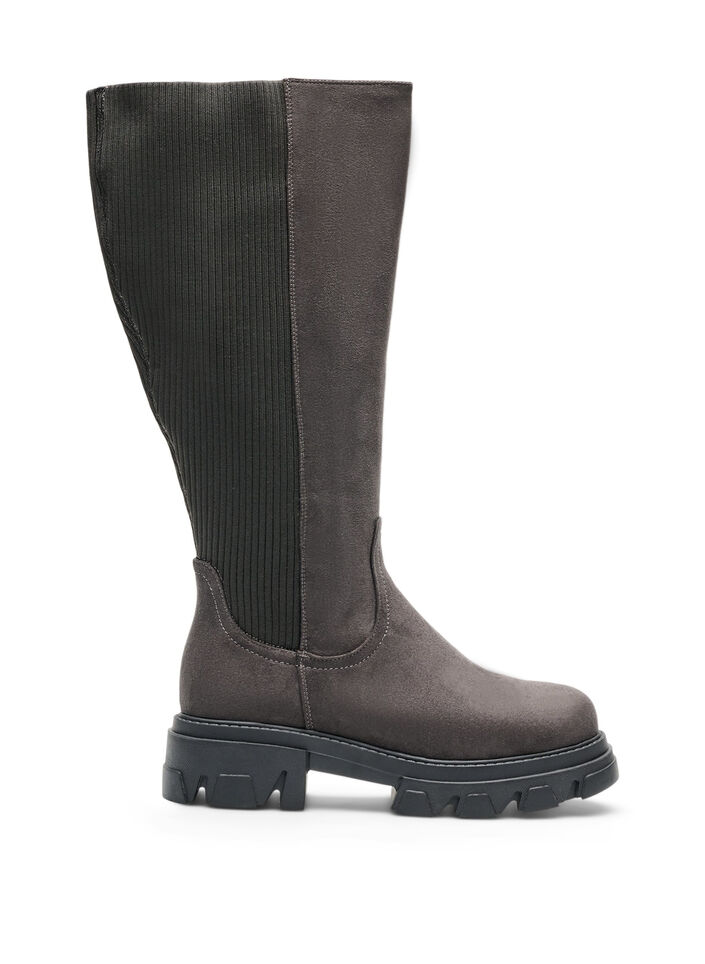 Long boot with a ribbed elasticated shaft and chunky sole, Brown, Packshot image number 0