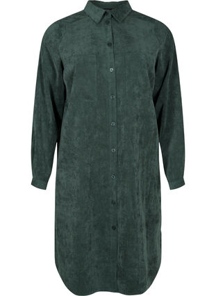 Shirt dress in velvet, Deep Forest, Packshot image number 0