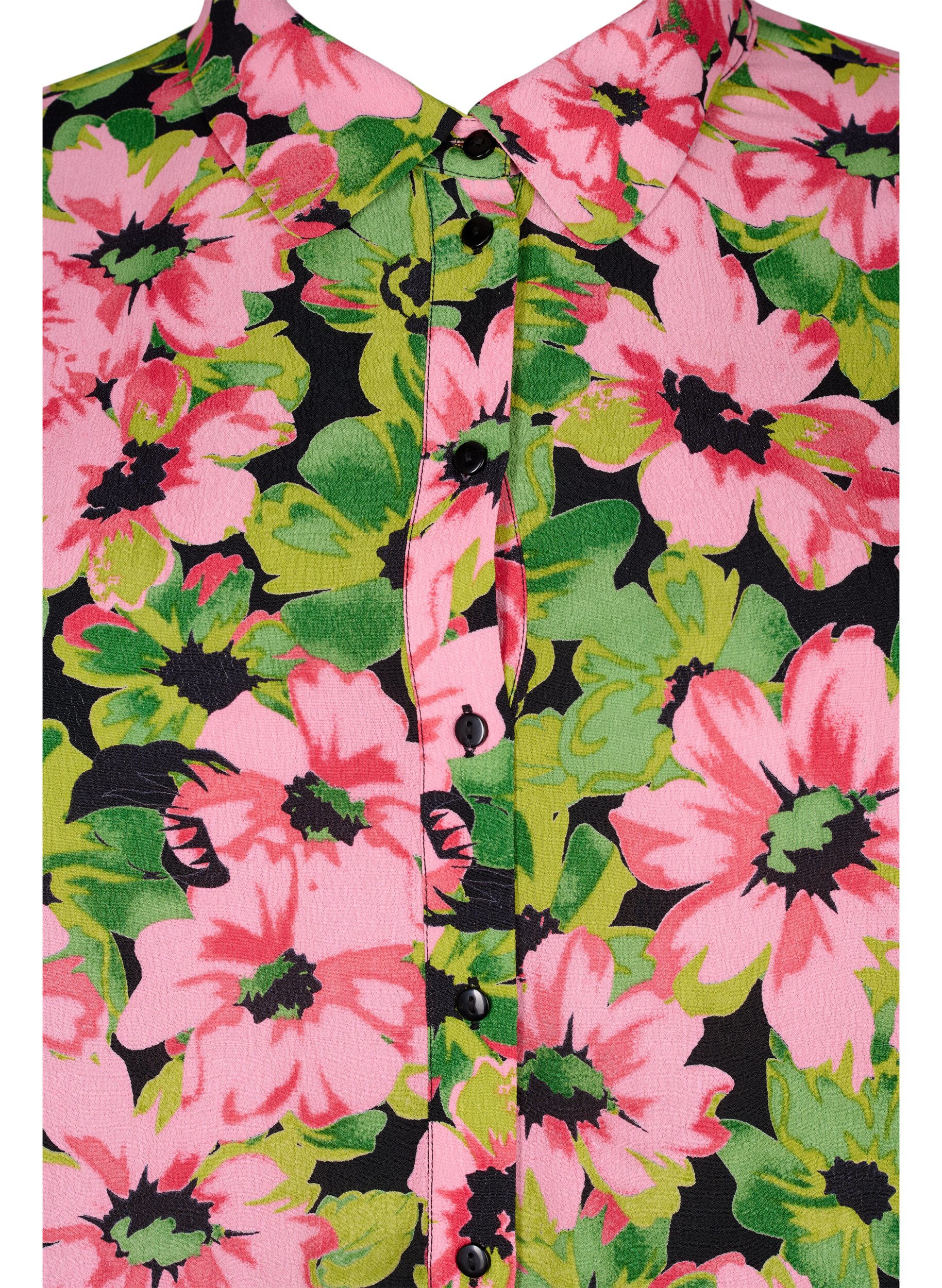 Zizzifashion Floral shirt in viscose, Pink G. Flower AOP, Packshot image number 2