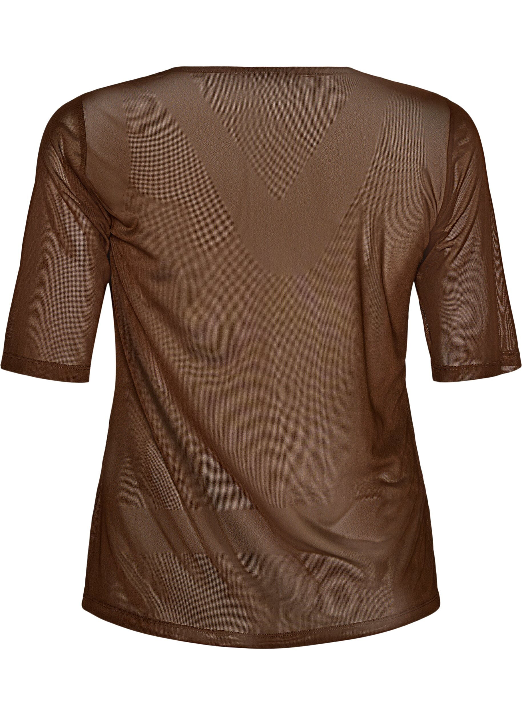 ZizzifashionMesh top with short sleeves and round neck, Brown, Packshot image number 1