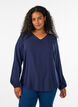 Viscose blouse with V-neck and rounded hem, Blue, Model image number 0