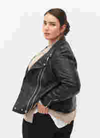 Leather jacket with zip, Black, Model