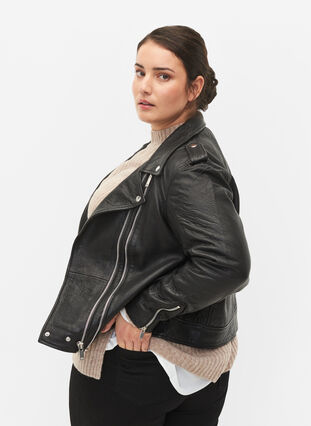 Leather jacket with zip, Black, Model image number 0