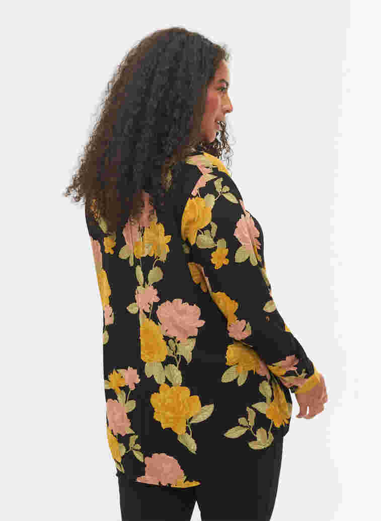 100% viscose blouse with floral print, Scarab Flower, Model image number 1