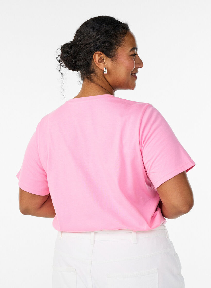 Cotton T-shirt with embroidered text, White, Model image number 2