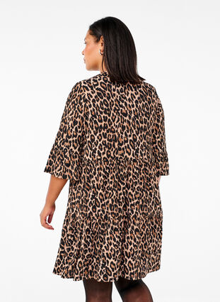 Short A-line dress with leopard print - Brown - Sz. M - Zizzifashion Short A-line dress with leopard print - Brown - Sz. M - Zizzifashion