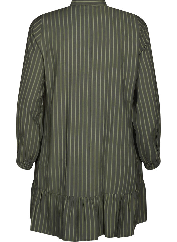 Short striped dress with ruffle detail, Thyme Stripe AOP, Packshot image number 1