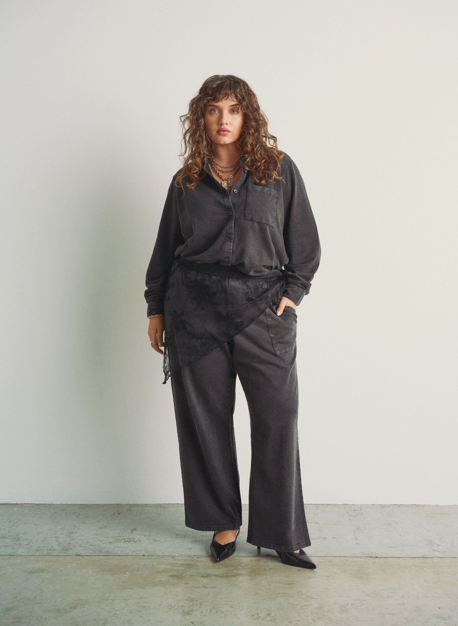 Zizzifashion Shirt in sweat fabric with a washed effect, Dark Grey, Image image number 0