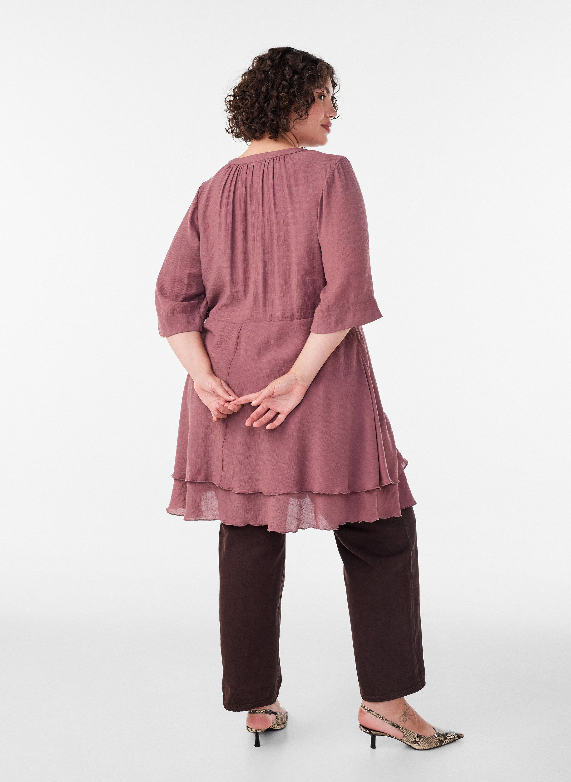 ZizzifashionA-line dress with layered ruffles, Rose, Model image number 2