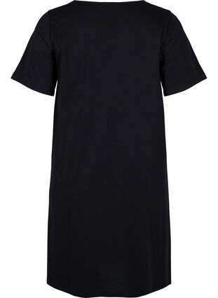 Short-sleeved cotton dress with a-shape, Black, Packshot image number 1