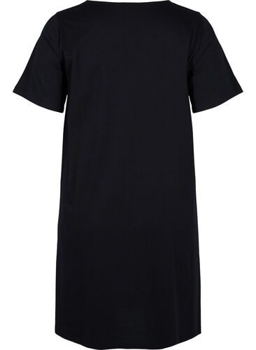 Short-sleeved cotton dress with a-shape, Black, Packshot image number 1