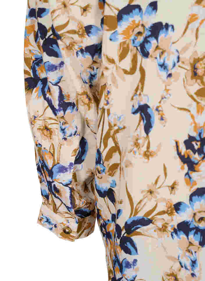 100% viscose blouse with floral print, Ecru Flower, Packshot image number 3