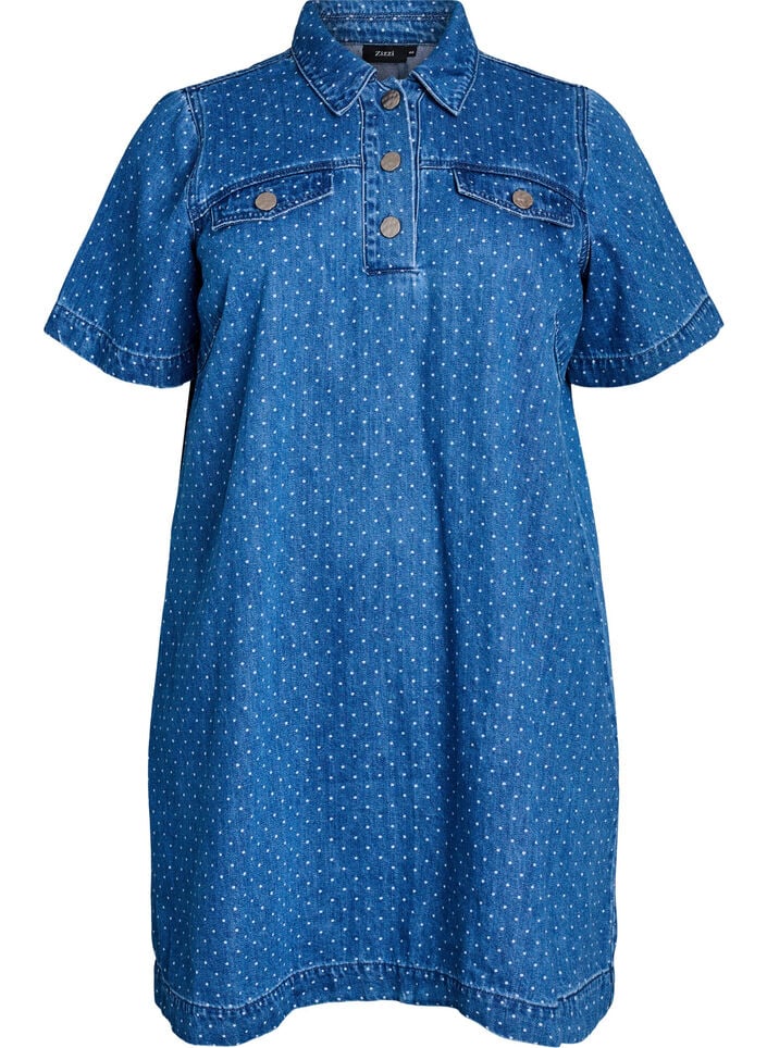 Short denim dress with dots, Blue, Packshot image number 0