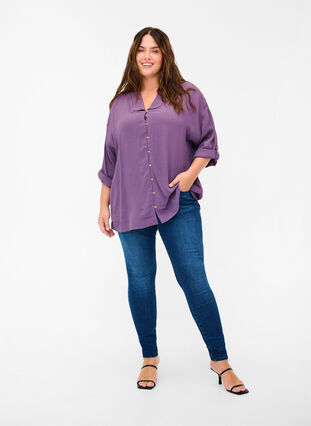 Viscose shirt with 3/4 sleeves, Vintage Violet, Model image number 2
