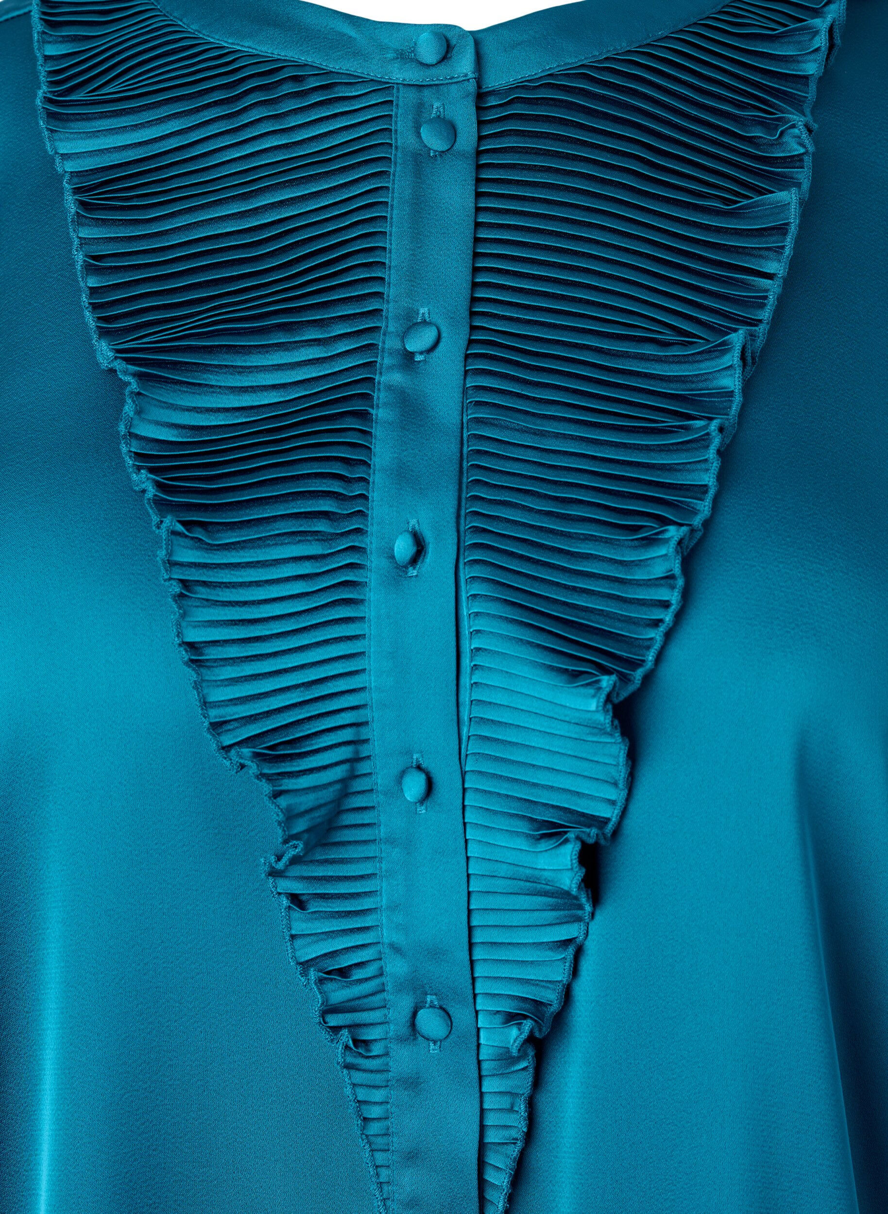 Zizzifashion Satin shirt blouse with ruffle details, Shaded Spruce, Packshot image number 2