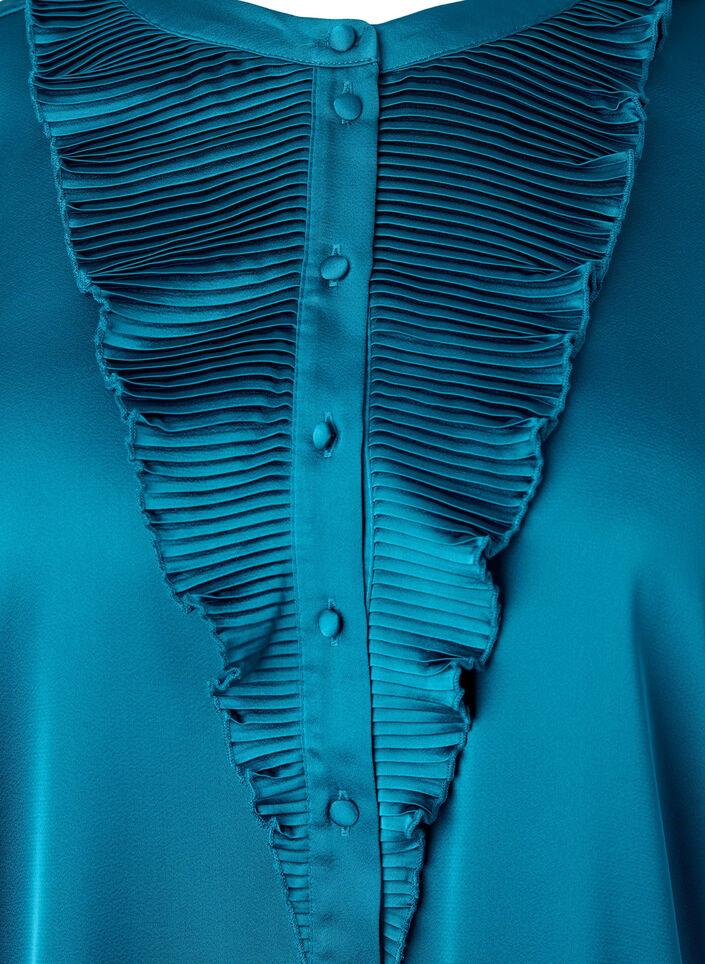 Satin shirt blouse with ruffle details, Shaded Spruce, Packshot image number 2
