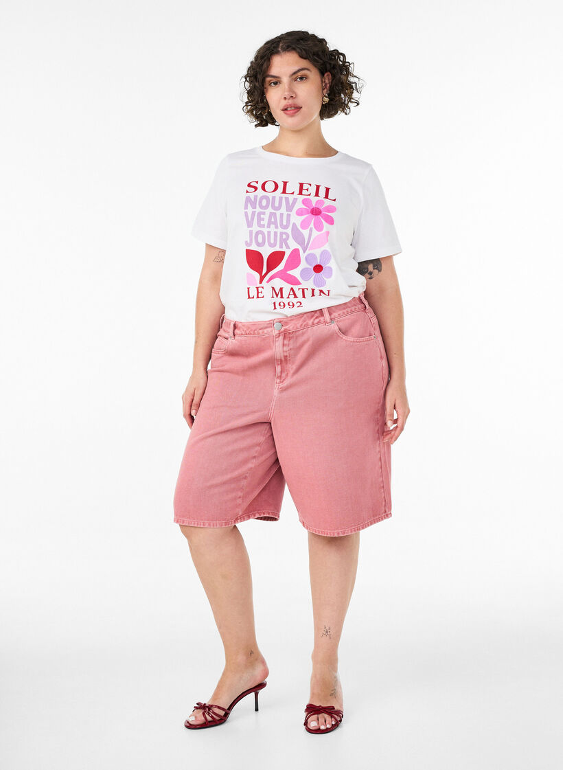 Cotton T-shirt with print, White, Model image number 1