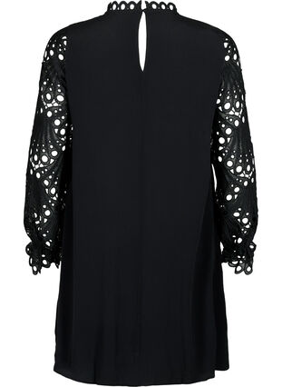Viscose dress with crochet sleeves, Black, Packshot image number 1
